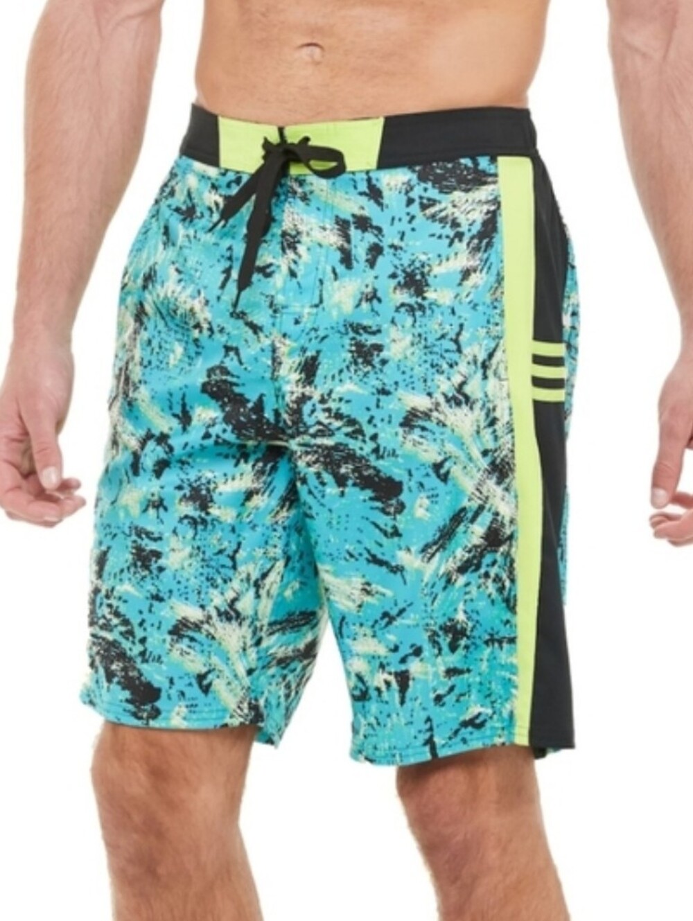 Adidas Confetti Swim Board Trunks in Blue and Black with Lime Green Men's XL
